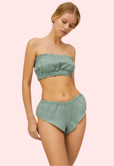 Natural Flax Linen Ruffled Bandeau & Vintage Knickers Set 2-Pack