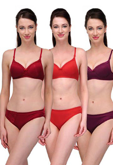 Elegant Solid Color Bra Sets Pack of 3