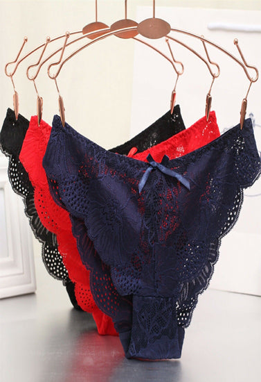 Low Waist Hollow Bow Panties Pack of 3