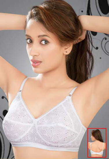Everyday Wear Chicken Work White Bra Pack Of 2