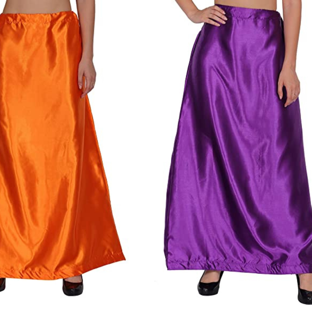 Ladies Glossy silk Underskirt Combo Pack of 2 Orange Purple.