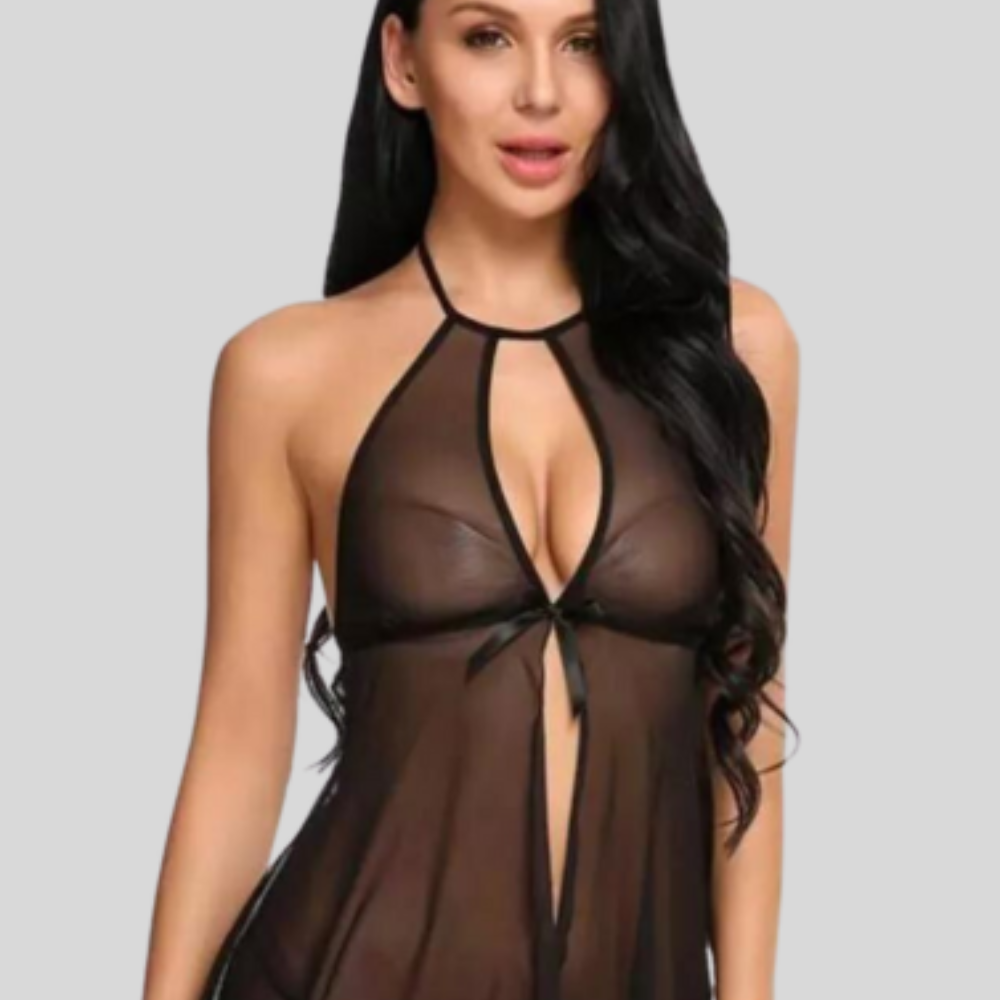 Elegant Lace Black Babydoll Nightwear