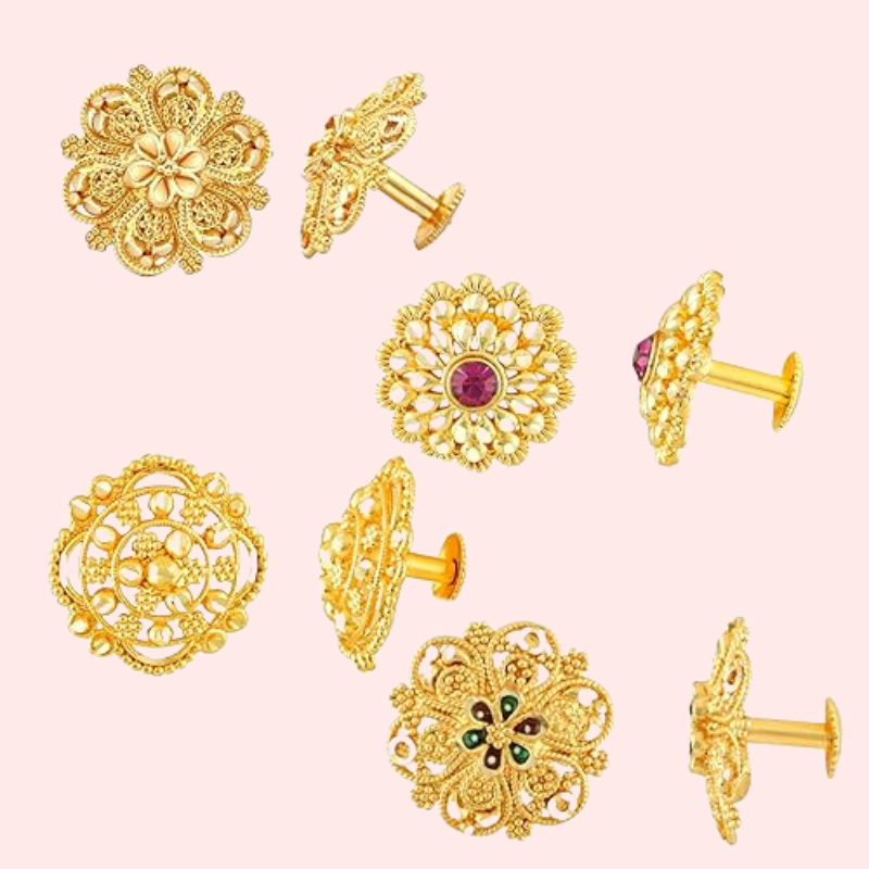 Traditional Gold Finish Earrings Set Pack of 4 for Women