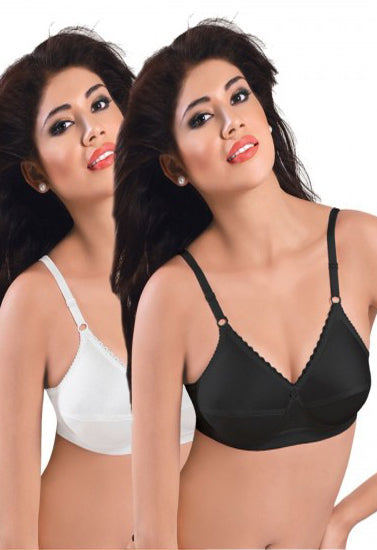 Plus Size Black & White Cotton Front Bras Pack Of 2