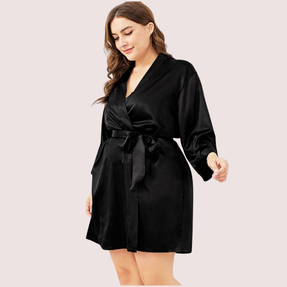 Black Japanese Silk Satin Robe 5XL-6XL