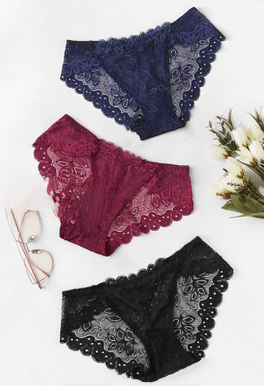 Mixed See Through Lace Hipster Panties Pack of 3
