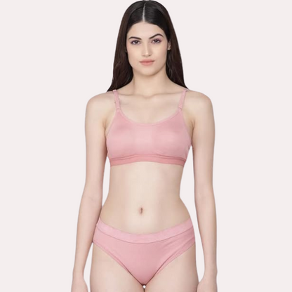 Wire-Free Women's Cotton Sports Bra Panty Set Pack of 2