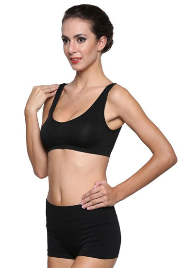 Scoop Neck Black Sports Bra Boyshort Set Pack of 3