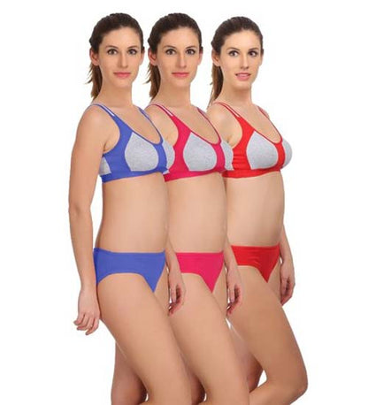 Medium Impact Sports Bra Panty Set Pack of 3