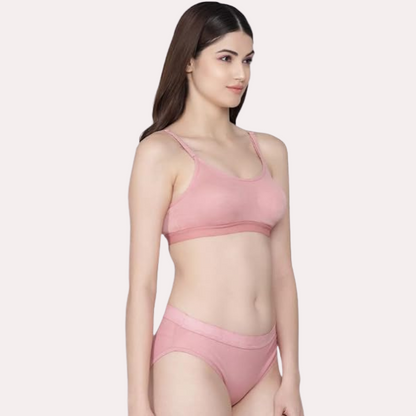 Wire-Free Women's Cotton Sports Bra Panty Set Pack of 2