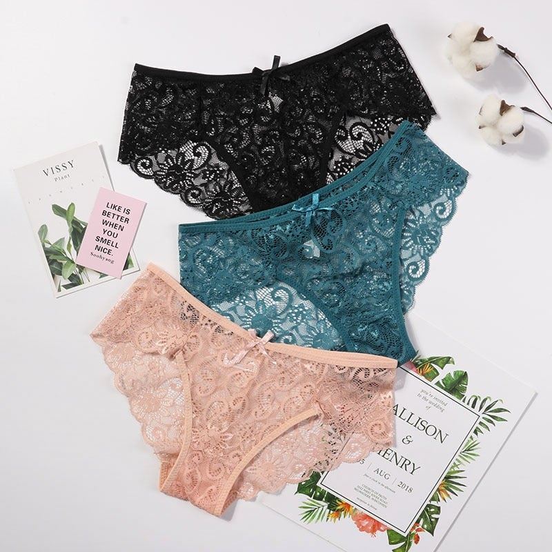 Women's Floral Bow Lace Panties Pack Of 3