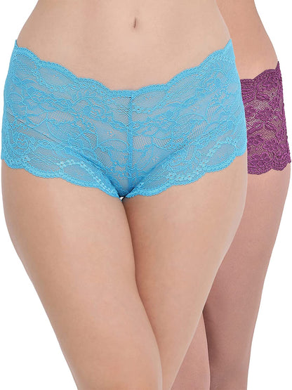 Ladies Lace Low Waist Multicolor Boyshorts (Packk of 2)