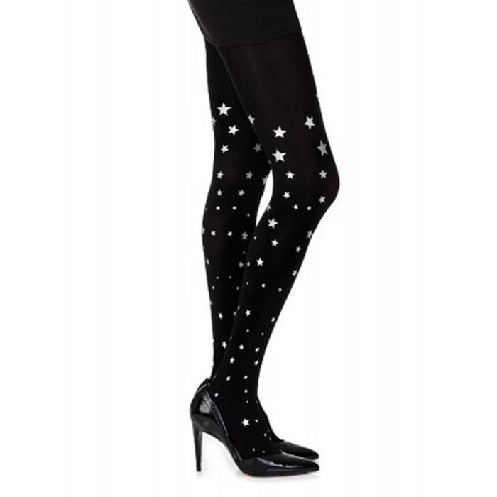 Music Legs Spandex Opaque Pantyhose with Glitters Black