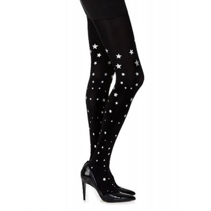 Music Legs Spandex Opaque Pantyhose with Glitters Black