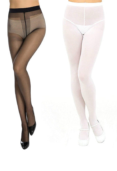 White Black Pantyhose Soft Seam Women Tights Pack Of 2