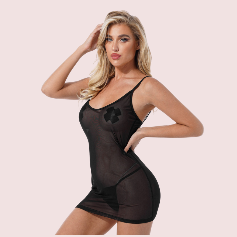 Sexy See Through Black Mesh Chemise