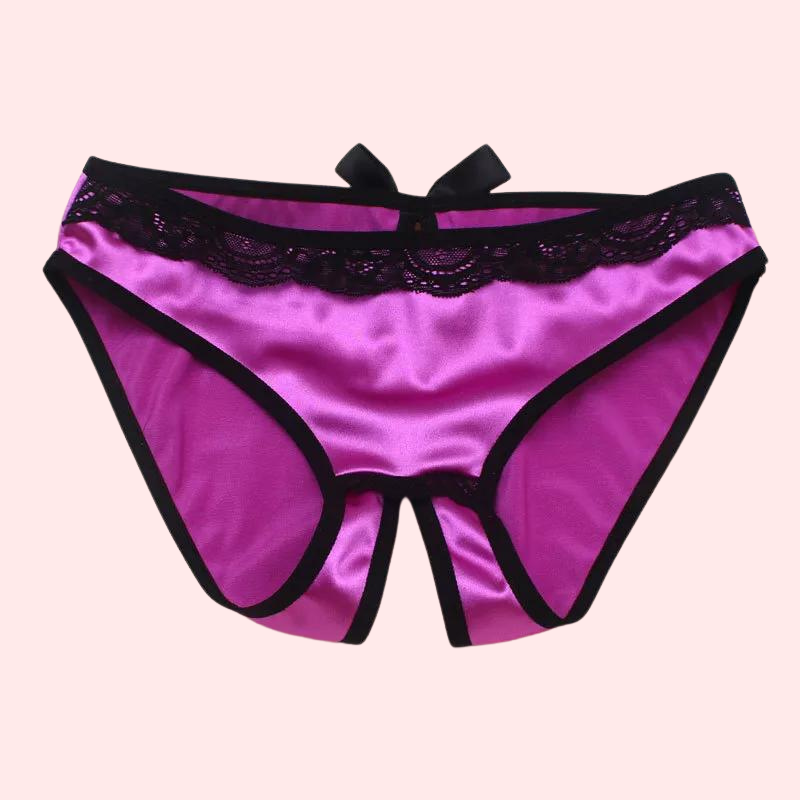 Curve&Co Silk Satin & Lace Crotchless String in Elegant Gift Box