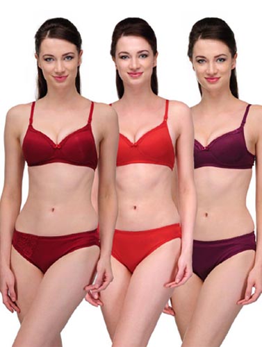 Elegant Solid Color Bra Sets Pack of 3