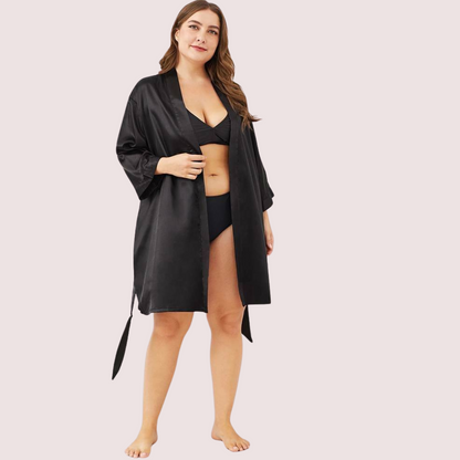 Black Japanese Silk Satin Robe 5XL-6XL