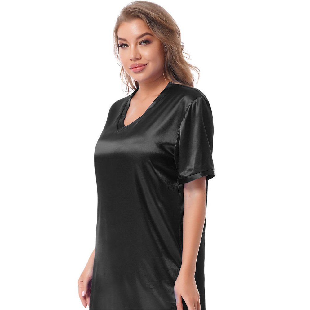 Silk satin sexy black short sleepwear