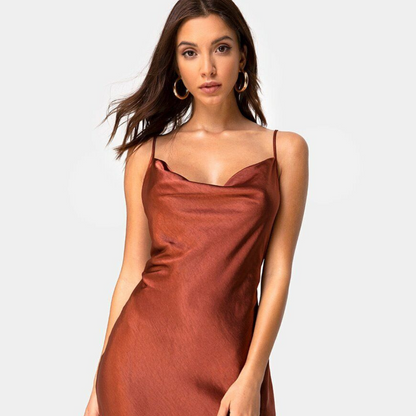Elegant  Dark Rust Satin Slip Dress