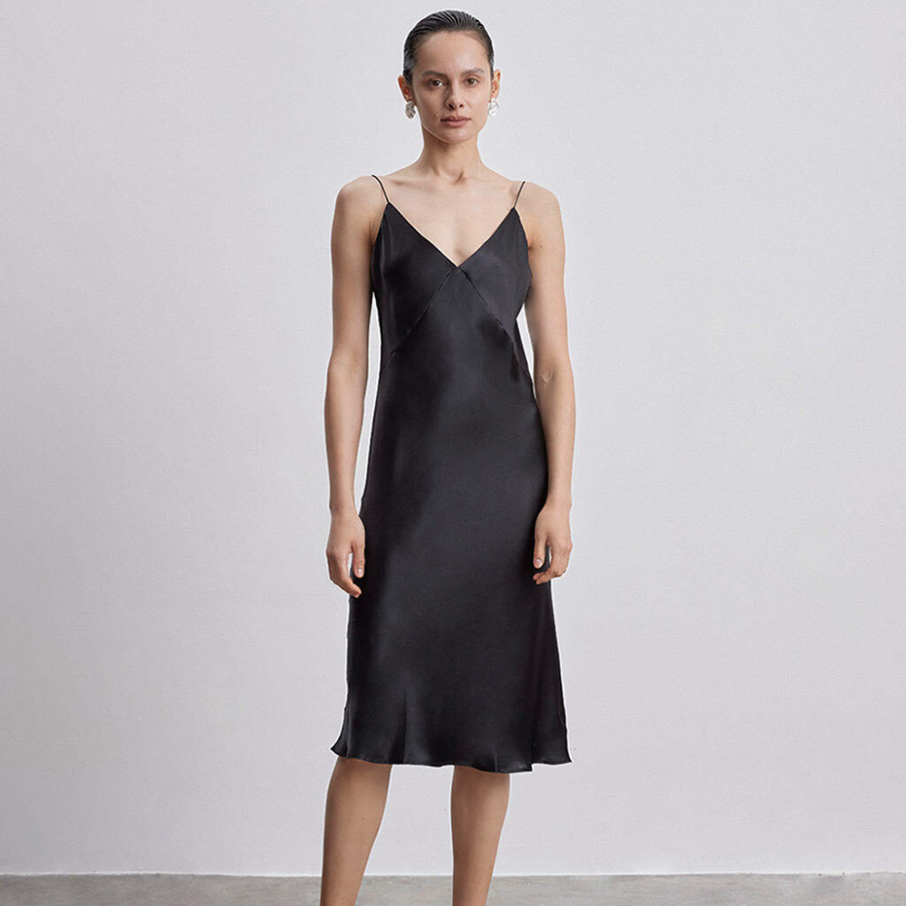 Silk Slip V-Neck Cocktail Party Dress