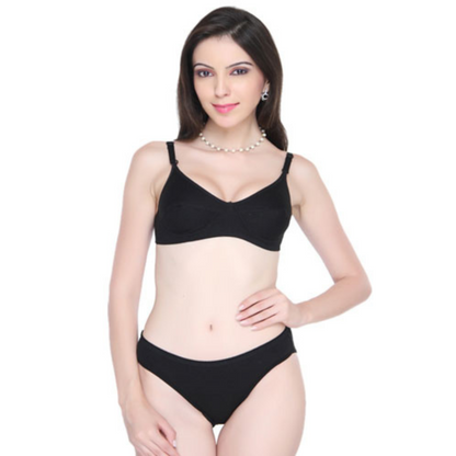 Women’s Classic Smooth Black Bra And Panty Set