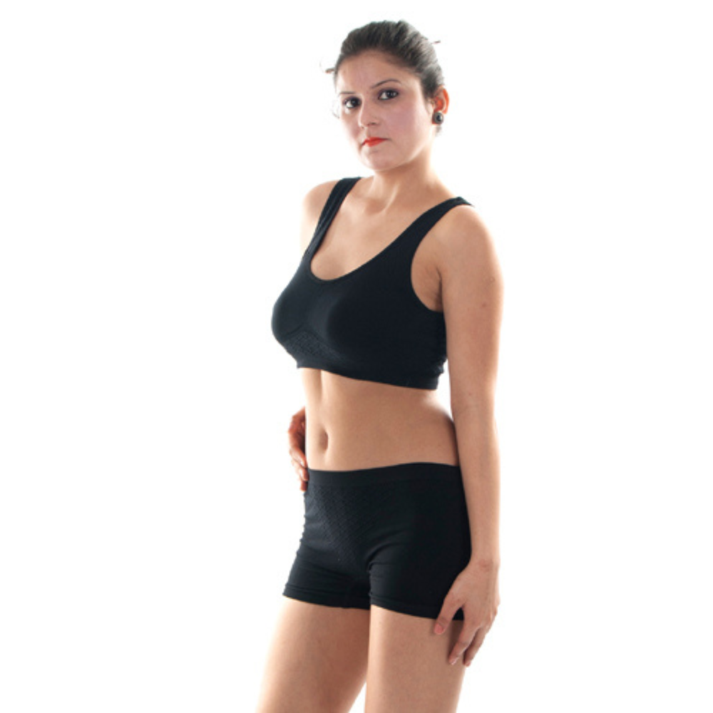 Black Seamless Sports Bra And Boyshort Set