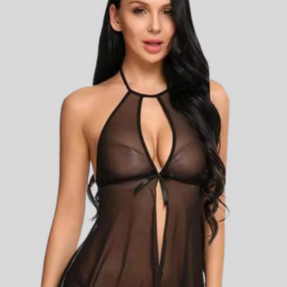 Elegant Lace Black Babydoll Nightwear