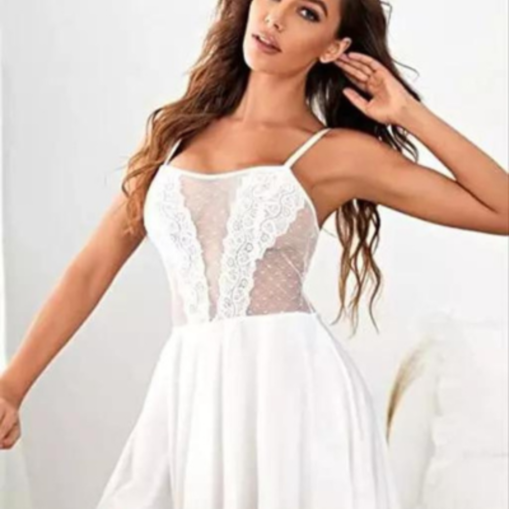 Pure Elegance White Lace Babydoll Nightwear