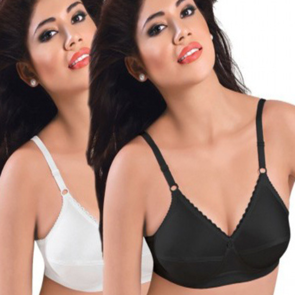 Plus Size Black & White Cotton Front Bras Pack Of 2