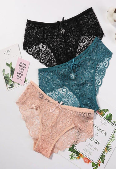 Women's Floral Bow Lace Panties Pack Of 3