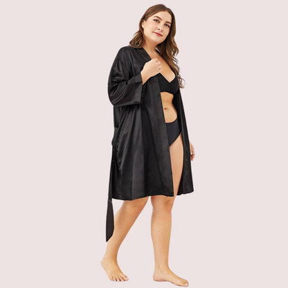Black Japanese Silk Satin Robe 5XL-6XL