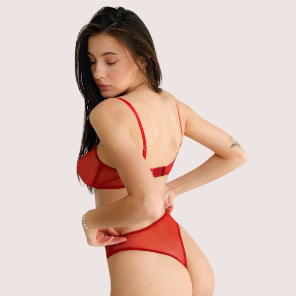 Sensual Red Bra & Thong Set Fully See-Through Design