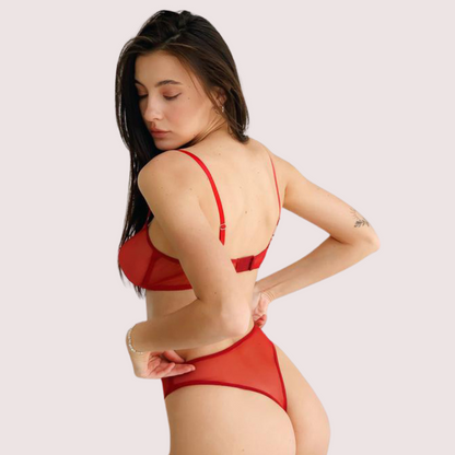 Sensual Red Bra & Thong Set Fully See-Through Design
