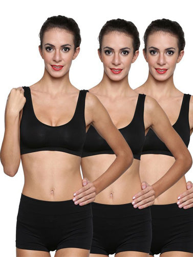 Scoop Neck Black Sports Bra Boyshort Set Pack of 3