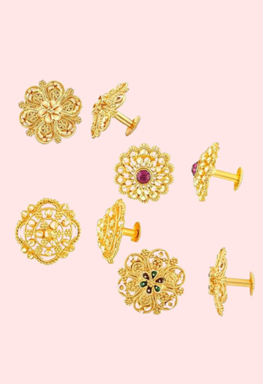 Traditional Gold Finish Earrings Set Pack of 4 for Women