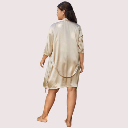 Beige Silk Satin Robe 5XL-6XL