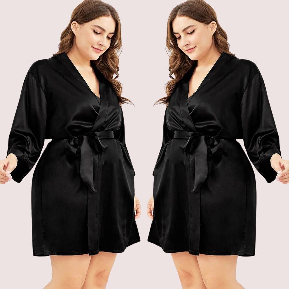 Black Japanese Silk Satin Robe 5XL-6XL