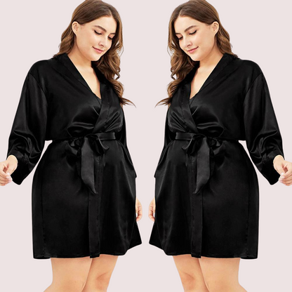 Black Japanese Silk Satin Robe 5XL-6XL