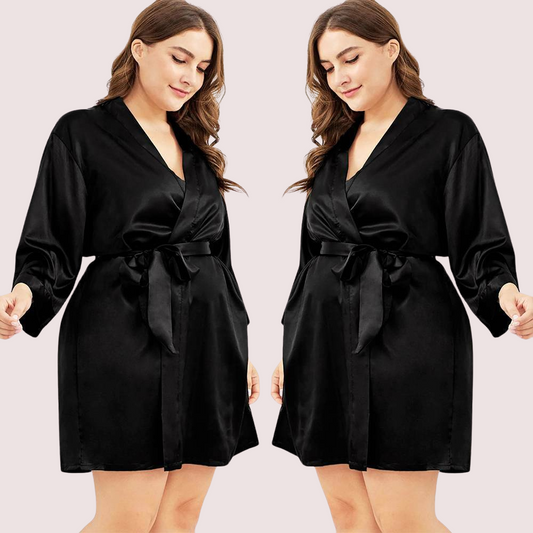 Black Japanese Silk Satin Robe 5XL-6XL
