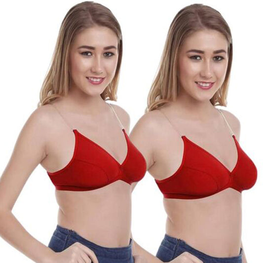 Clear Straps Red Hosiery Bras Pack Of 2
