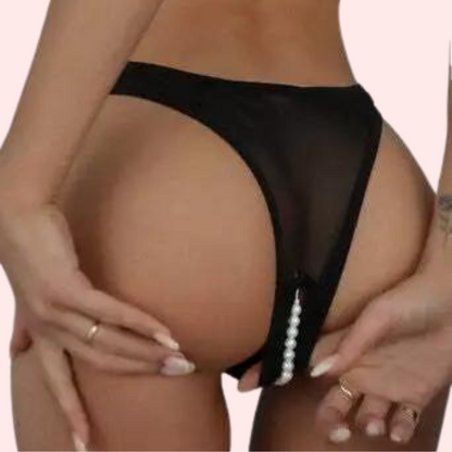 Curve&Co Silk Satin & Lace Crotchless String in Elegant Gift Box