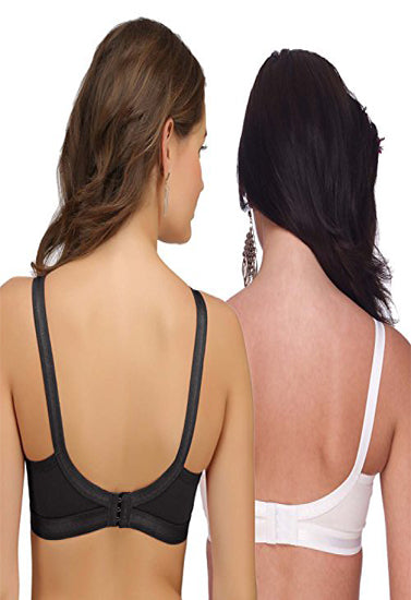 Plus Size Black & White Cotton Front Bras Pack Of 2