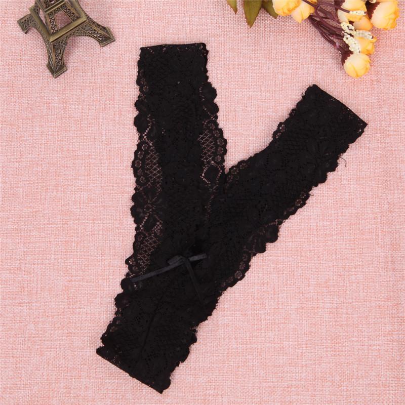 Ladies Lace V-string Thong Straps Black Panties