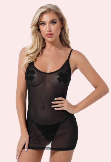 Sexy See Through Black Mesh Chemise