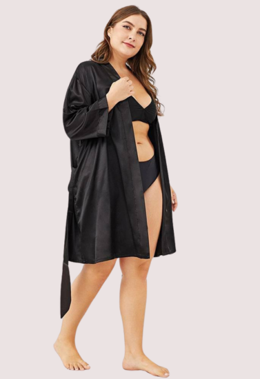 Black Japanese Silk Satin Robe 5XL-6XL