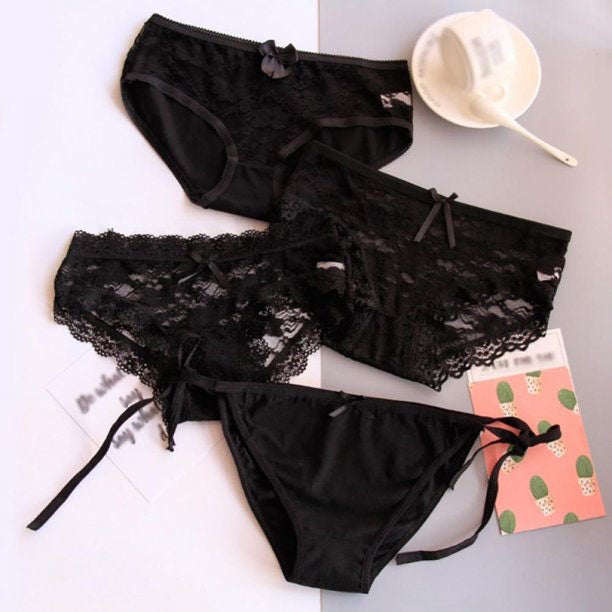 Black Sexy Lace Nylon Panties 4 Pieces