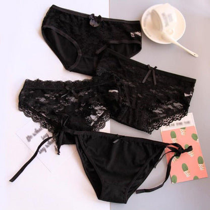Black Sexy Lace Nylon Panties 4 Pieces