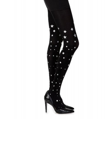 Music Legs Spandex Opaque Pantyhose with Glitters Black